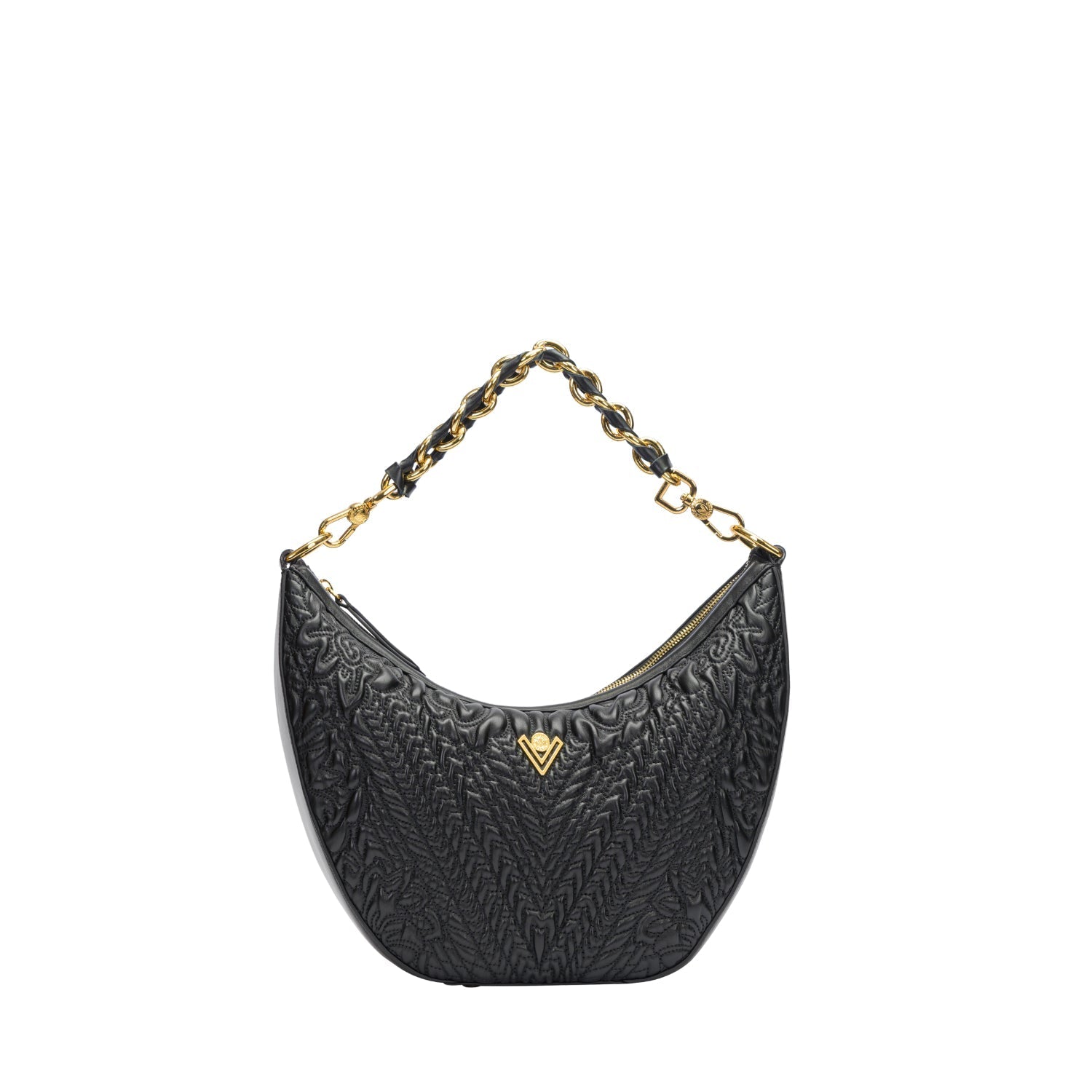 Orlandi Valentino Women's Black Quilted Crescent Hand Bag