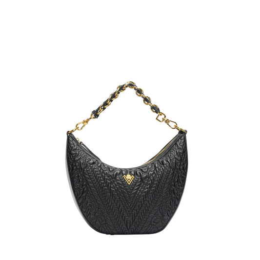Orlandi Valentino Women's Black Quilted Crescent Hand Bag