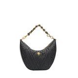 Orlandi Valentino Women's Black Quilted Crescent Hand Bag