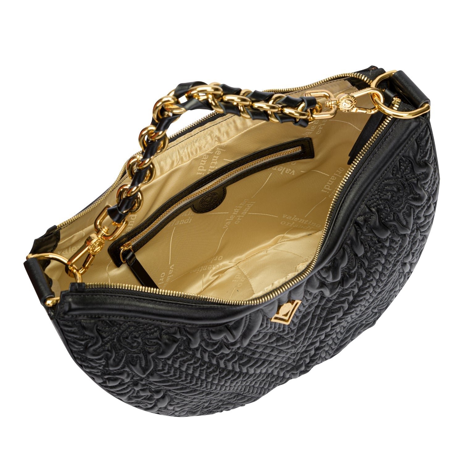 Orlandi Valentino Women's Black Quilted Crescent Hand Bag