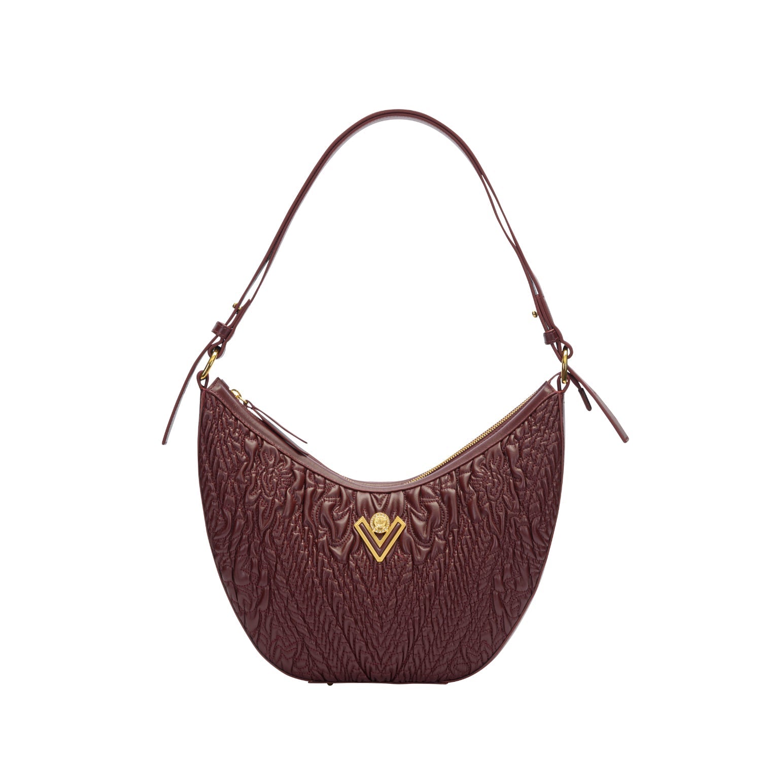 Orlandi Valentino Women's Wine Quilted Crescent Hand Bag