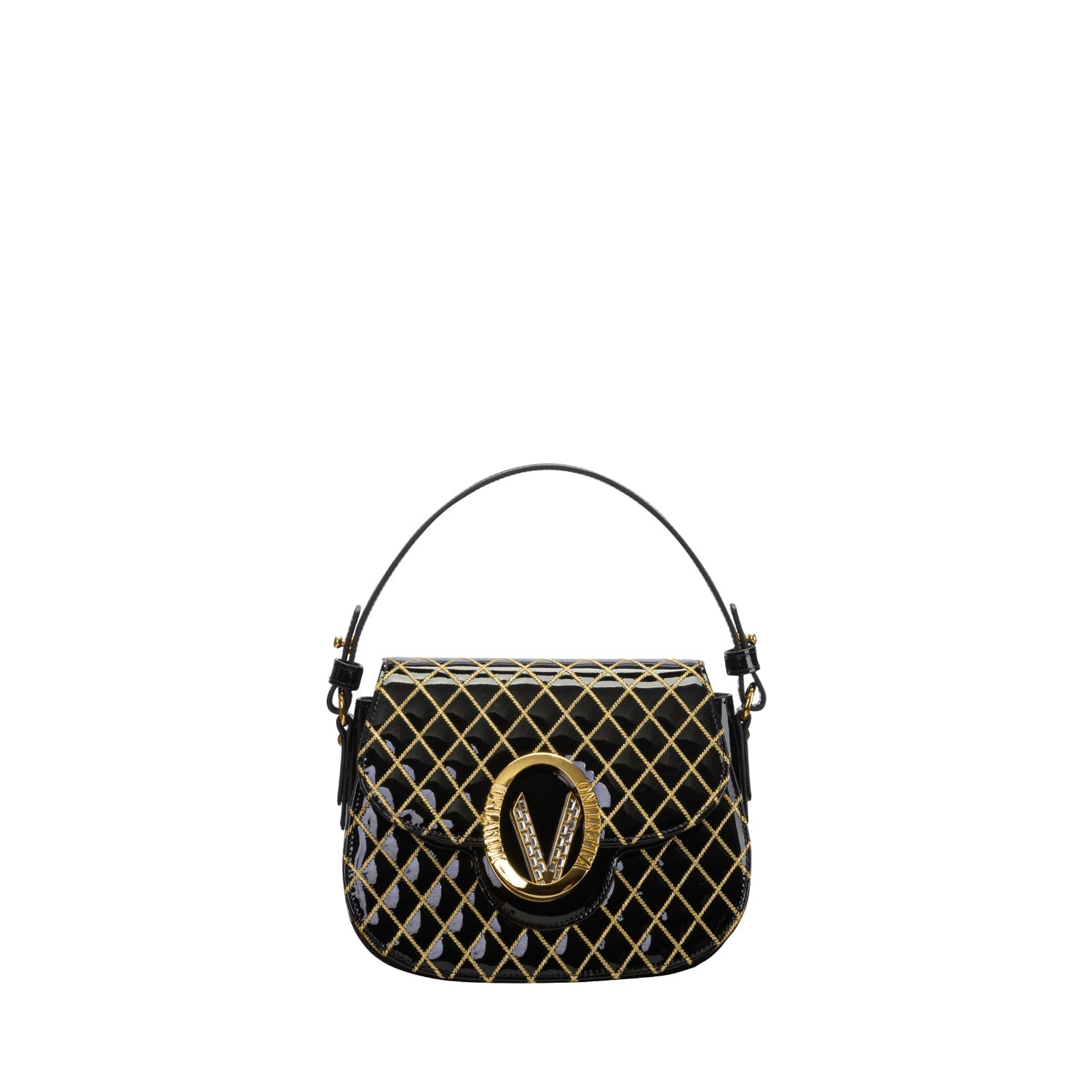 Orlandi Valentino Women's Jewel Black Quilted Patent Leather Hand Bag