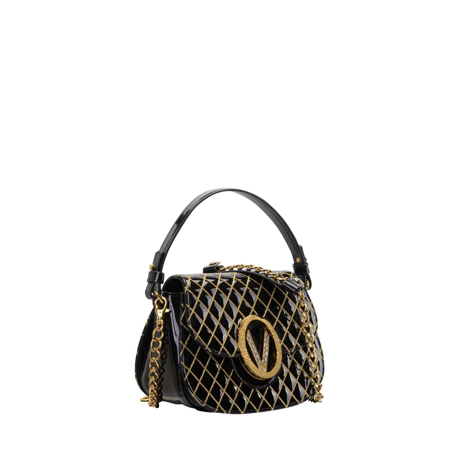 Orlandi Valentino Women's Jewel Black Quilted Patent Leather Hand Bag