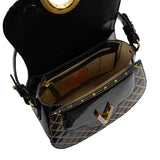 Orlandi Valentino Women's Jewel Black Quilted Patent Leather Hand Bag