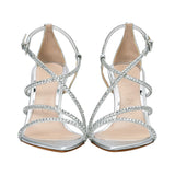 Albano Women's Silver Crystal-Strap Pointed Heel Sandal