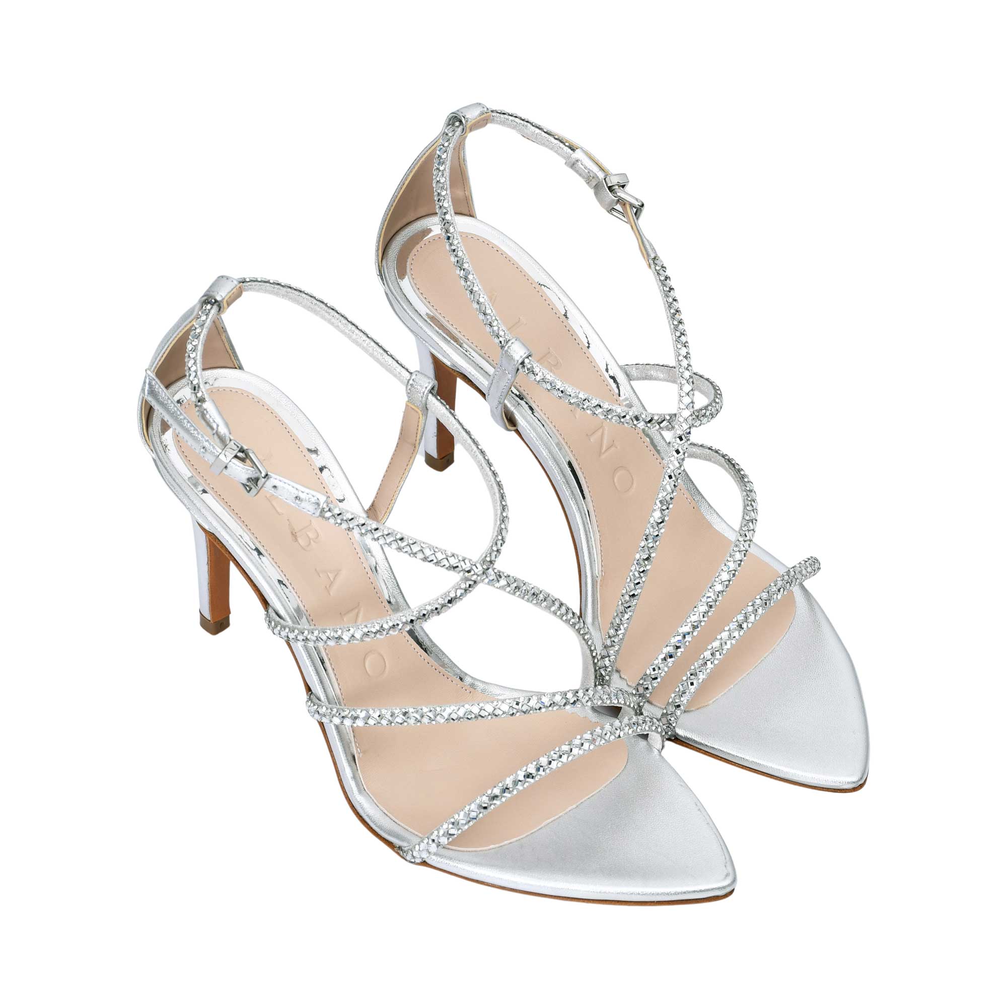 Albano Women's Silver Crystal-Strap Pointed Heel Sandal