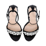 Albano Women's Black Patent Leather Crystal-Toe Heeled Sandal