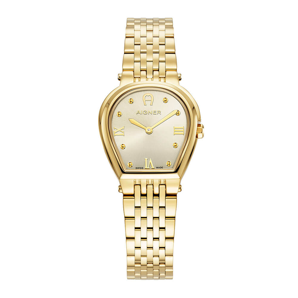 Aigner Dogna Ladies Champagne Sunray Brushed  Dial Yellow Gold Stainless Steel Bracelet Watch