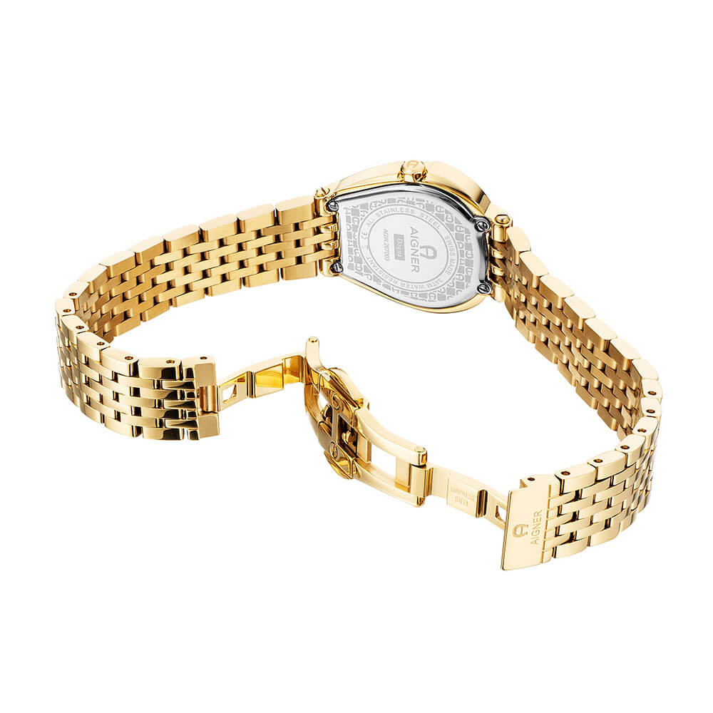 Aigner Dogna Ladies Champagne Sunray Brushed  Dial Yellow Gold Stainless Steel Bracelet Watch