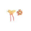 Les Nereides Pink Magnolia Flower And Pink And Yellow Butterfly Asymmetrical Earrings