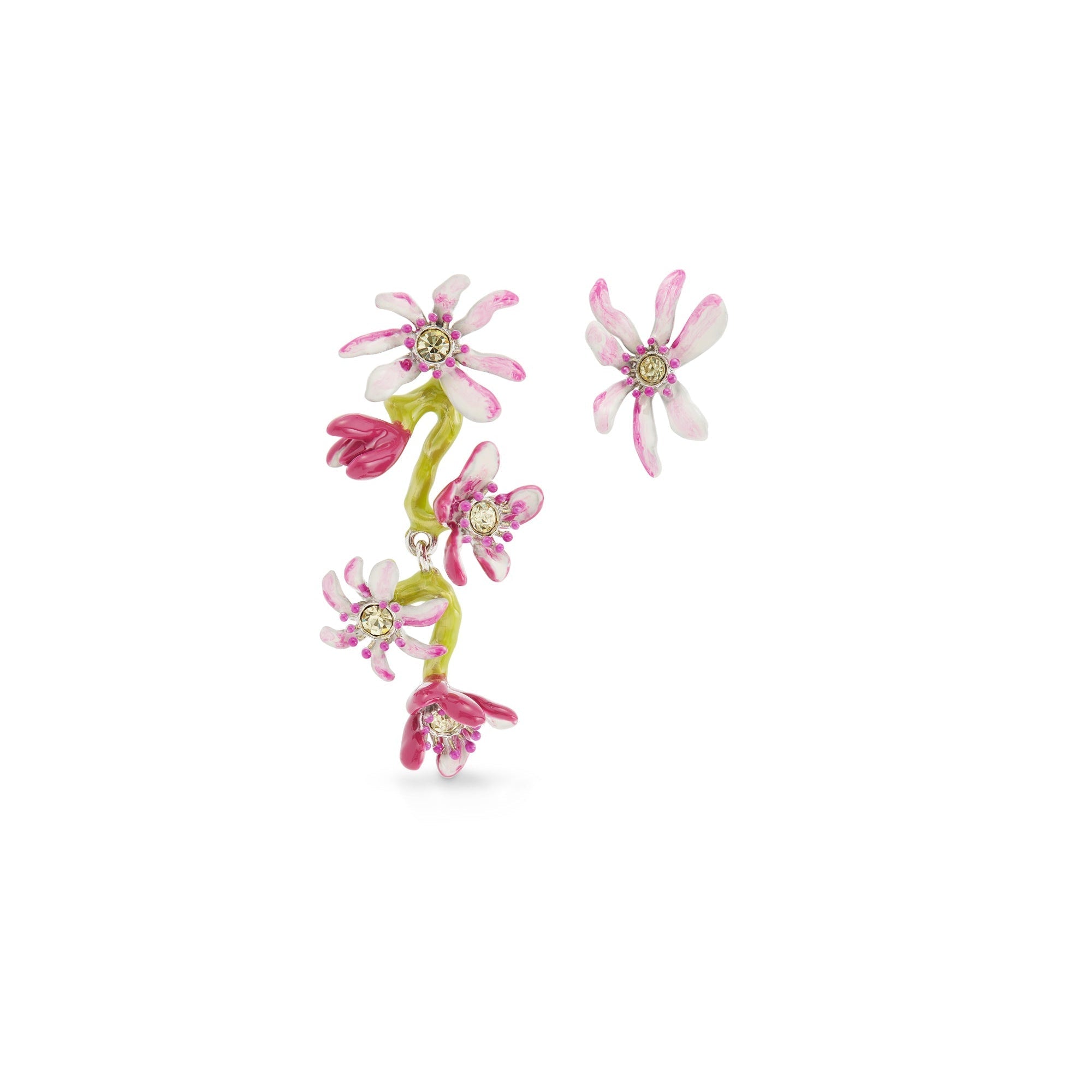 Les Nereides Pink Magnolia Flowers Asymmetrical Post Earrings