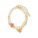Les Nereides Two-Tone Double Chain, Magnolia Flower And Butterfly Bracelet
