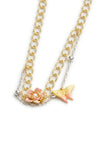 Les Nereides Two-Tone Double Chain, Magnolia Flower And Butterfly Bracelet
