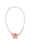 Les Nereides Two-Tone Chain, Large Pink Magnolia Flower And Artificial Pearl Necklace