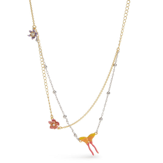 Les Nereides Two-Tone Chain, Magnolia Flower And Butterfly Necklace