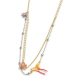 Les Nereides Two-Tone Chain, Magnolia Flower And Butterfly Necklace