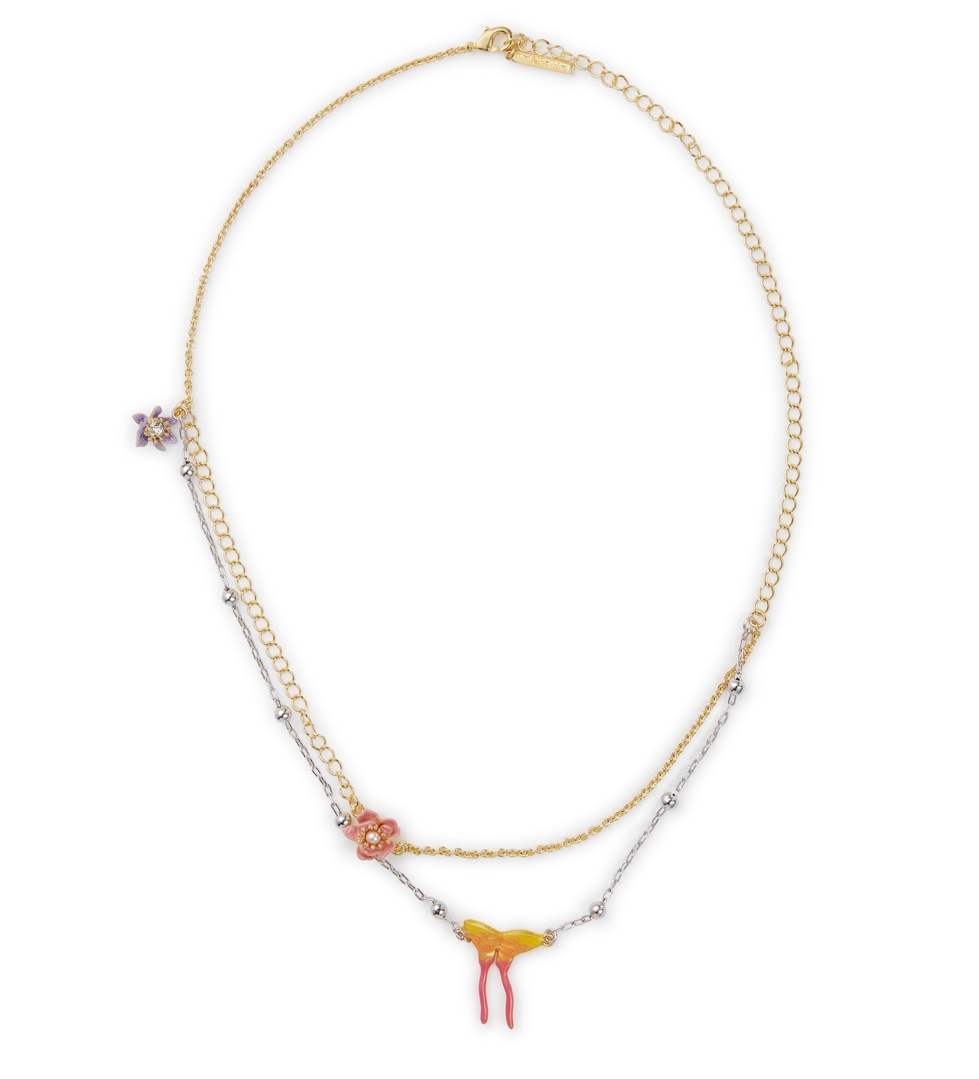 Les Nereides Two-Tone Chain, Magnolia Flower And Butterfly Necklace