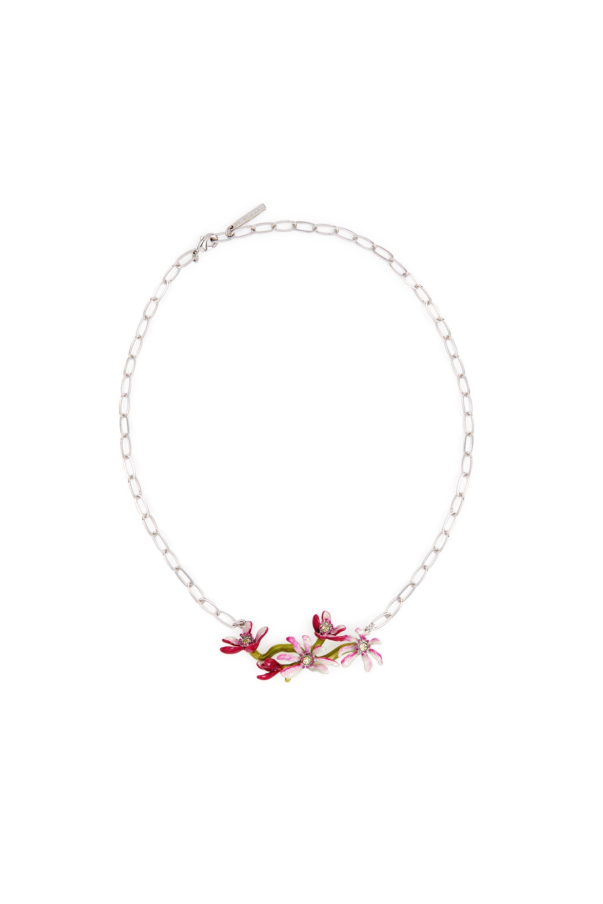 Les Nereides Magnolia Flowers Silver Statement Necklace