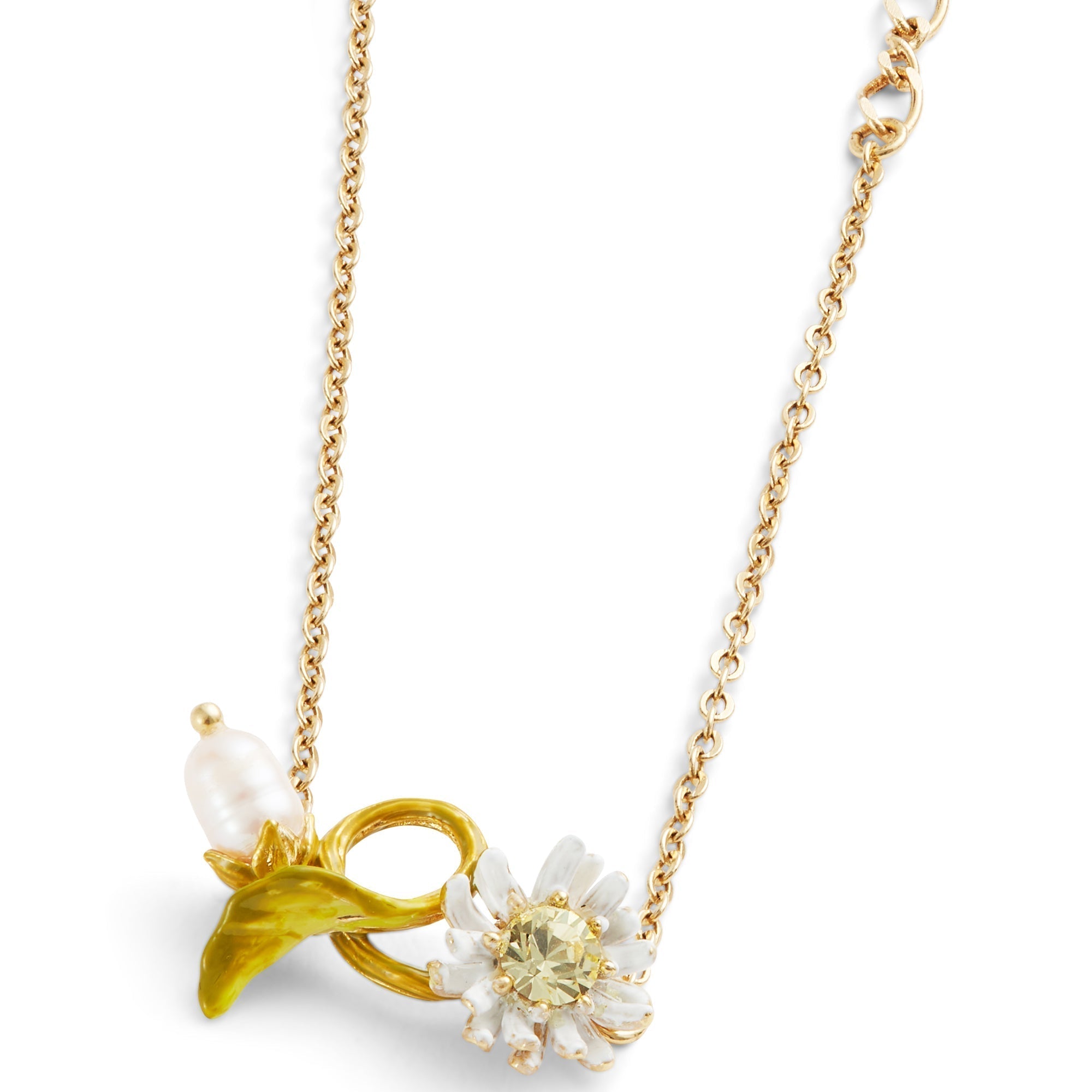 Les Nereides White And Green Daisy Fine Bracelet With Mother Of Pearl Bead