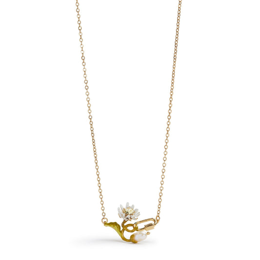 Les Nereides Fine Necklace With White And Green Daisy, Mother Of Pearl Bead And Carabiner