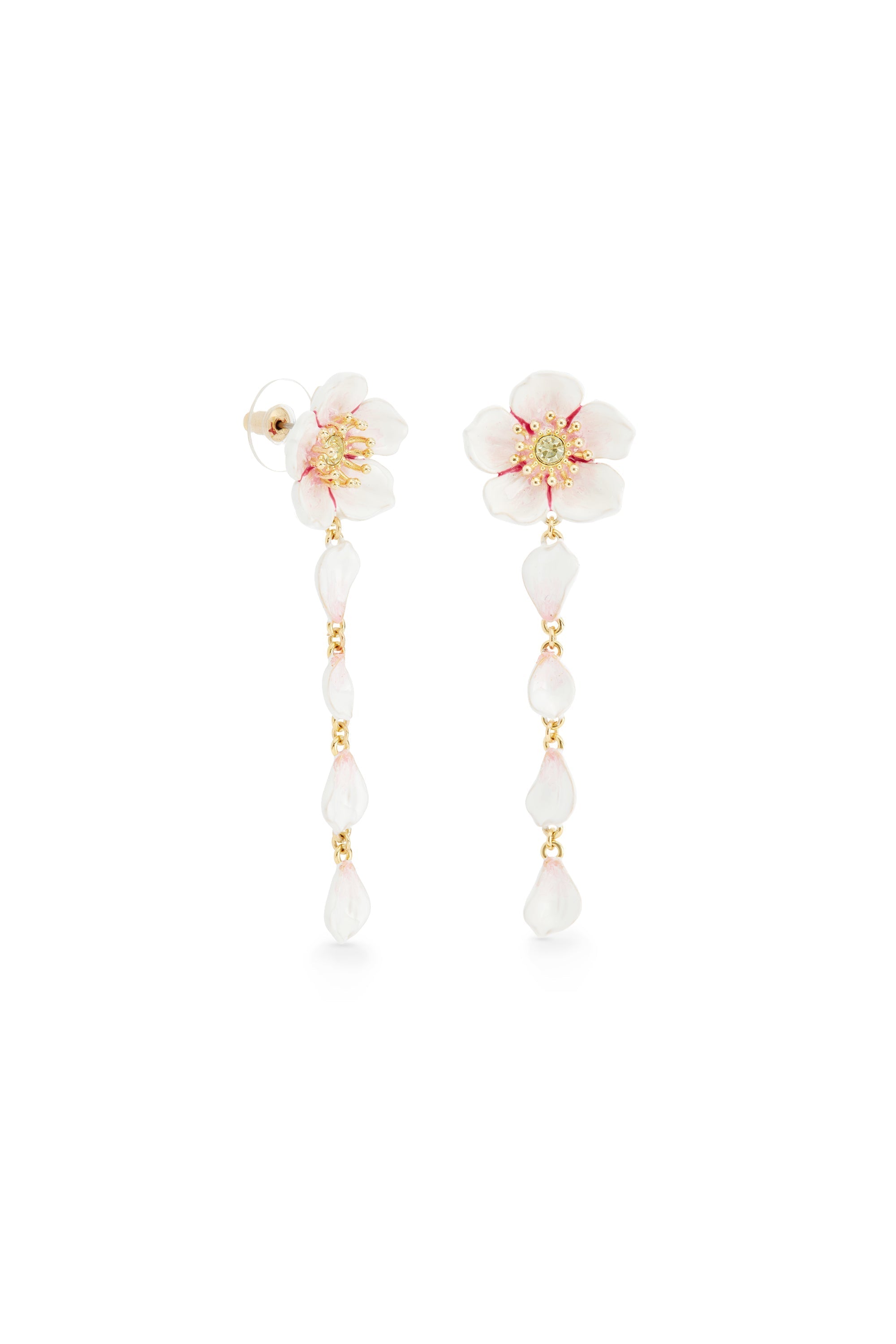Les Nereides White Cherry Blossom Dangle Post Earrings