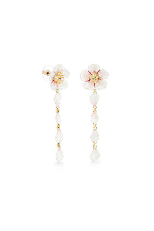 Les Nereides White Cherry Blossom Dangle Post Earrings