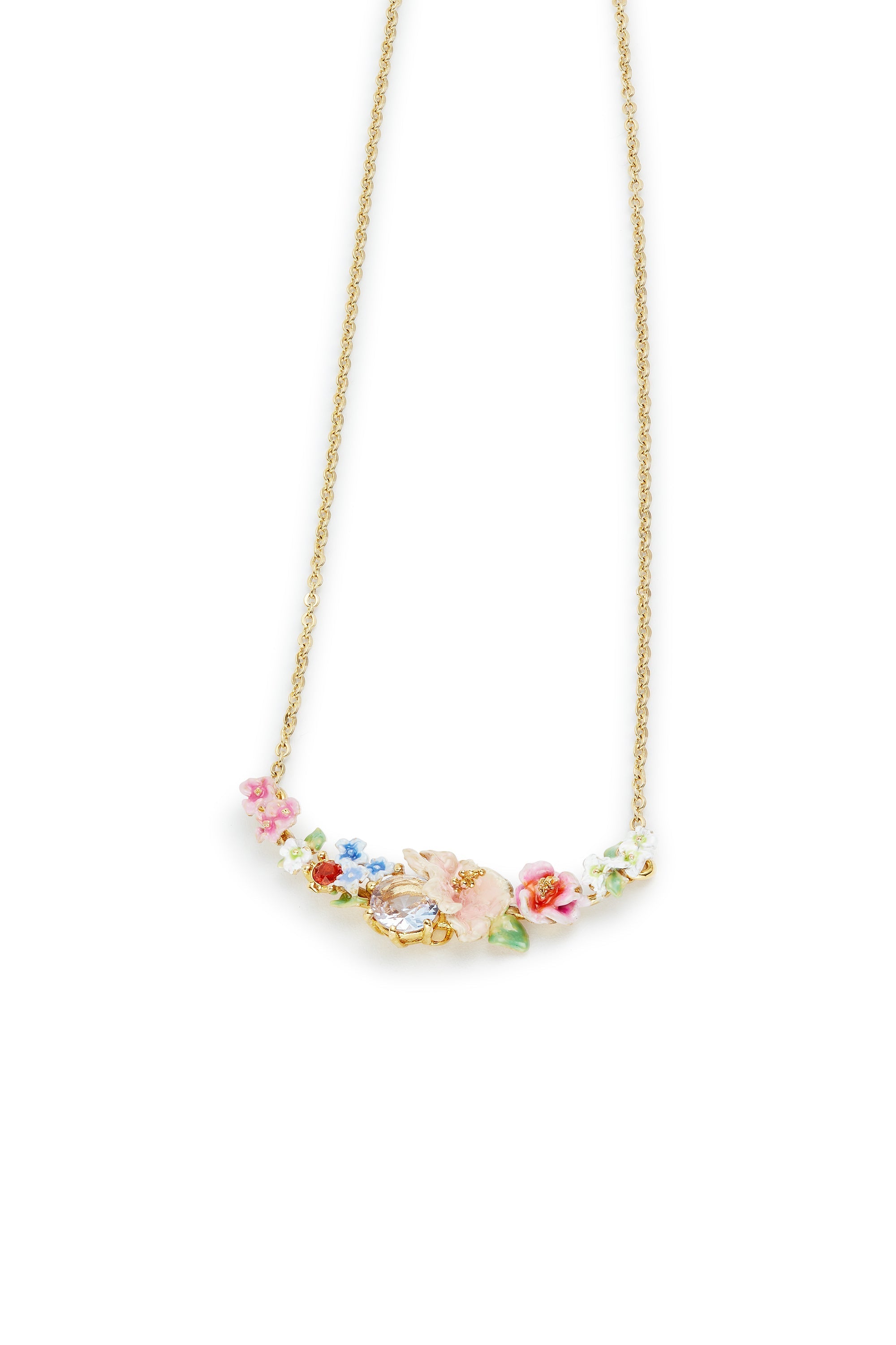 Les Nereides Flower Bouquet And Round Stone Statement Necklace
