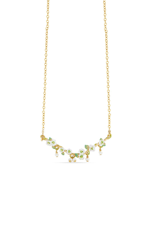 Les Nereides White Hollyhocks And Mother Of Pearl Beads Gold-Plated Statement Necklace