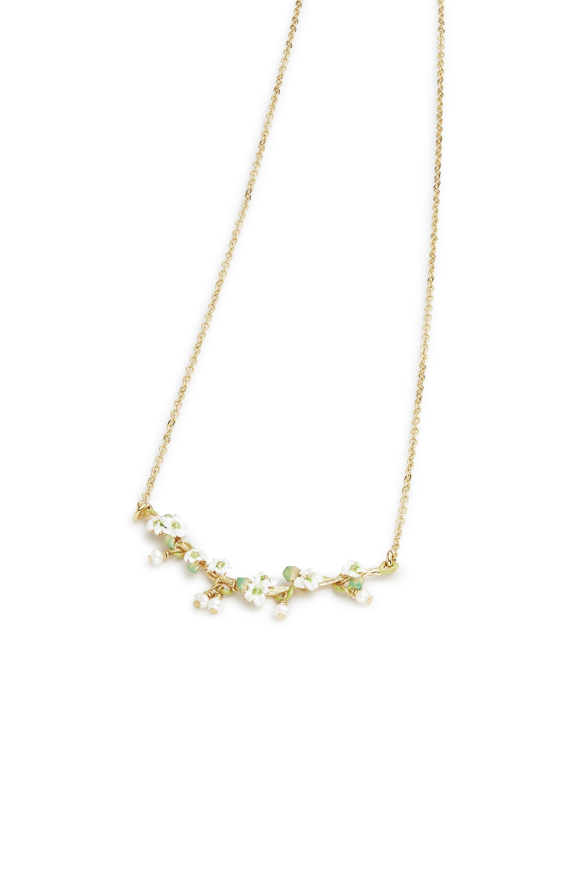 Les Nereides White Hollyhocks And Mother Of Pearl Beads Gold-Plated Statement Necklace