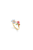 Les Nereides Hydrangea Flower And Round Faceted Glass Stone Adjustable Ring