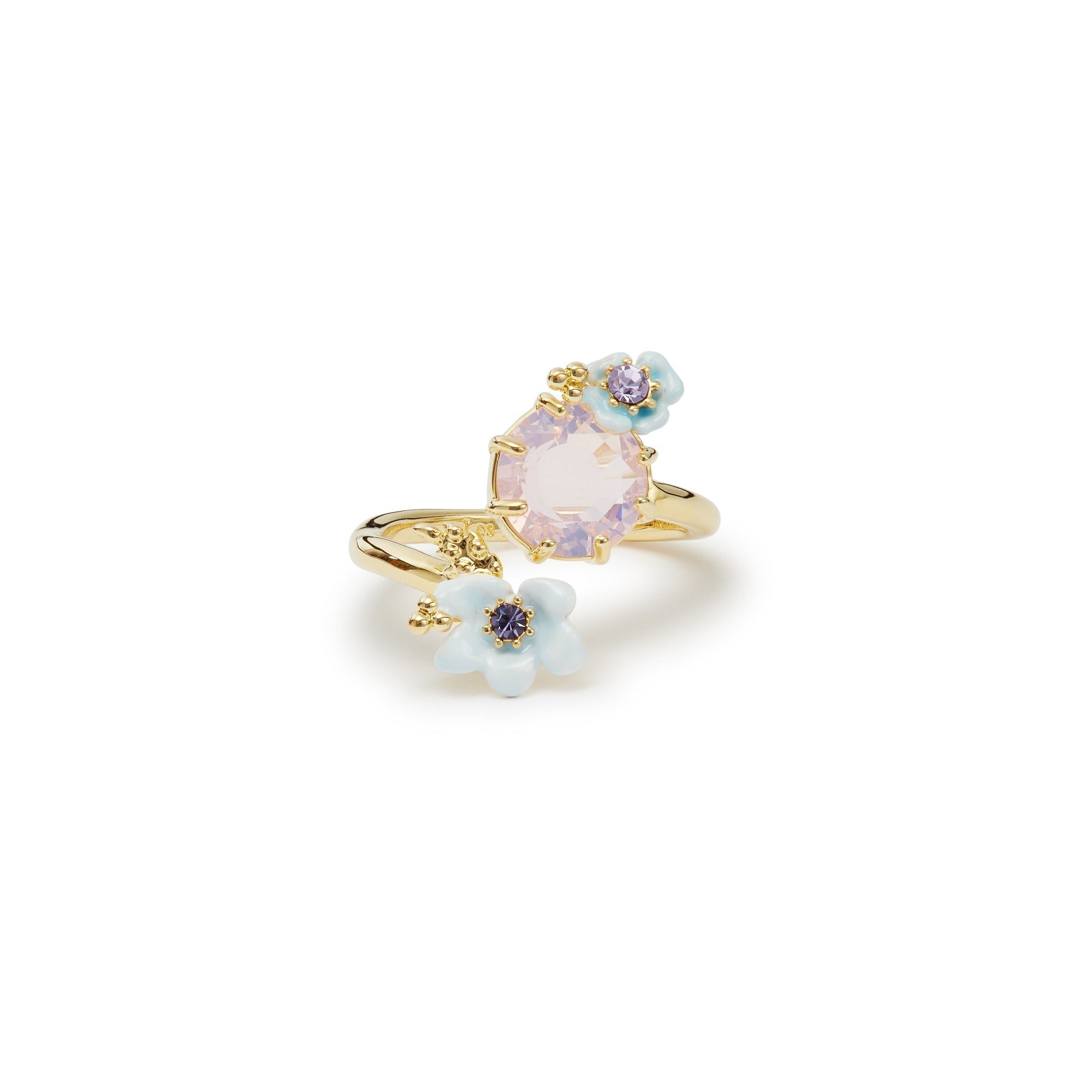 Les Nereides Round Purple Stone, Little Flowers And Crystal Adjustable Ring