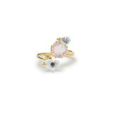 Les Nereides Round Purple Stone, Little Flowers And Crystal Adjustable Ring