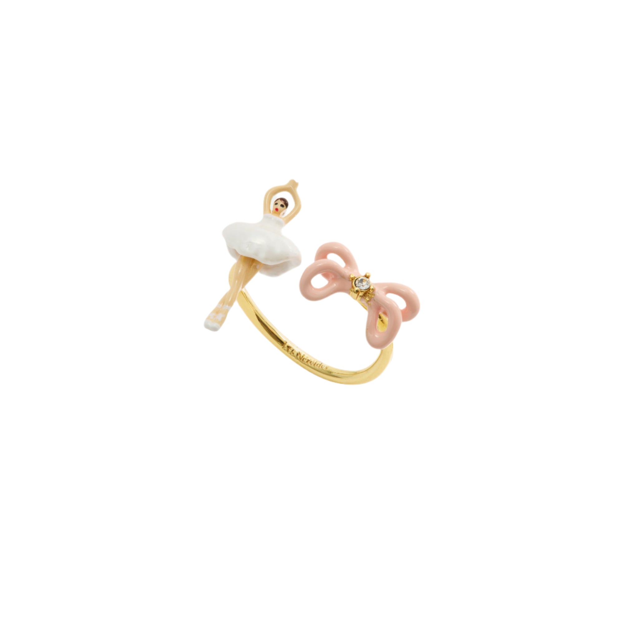 Les Nereides Mini Ballerina And Pink Bow Adjustable Ring