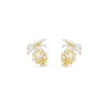 Les Nereides Round Faceted Stone Earrings And White Lily