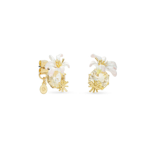 Les Nereides Round Faceted Stone Earrings And White Lily