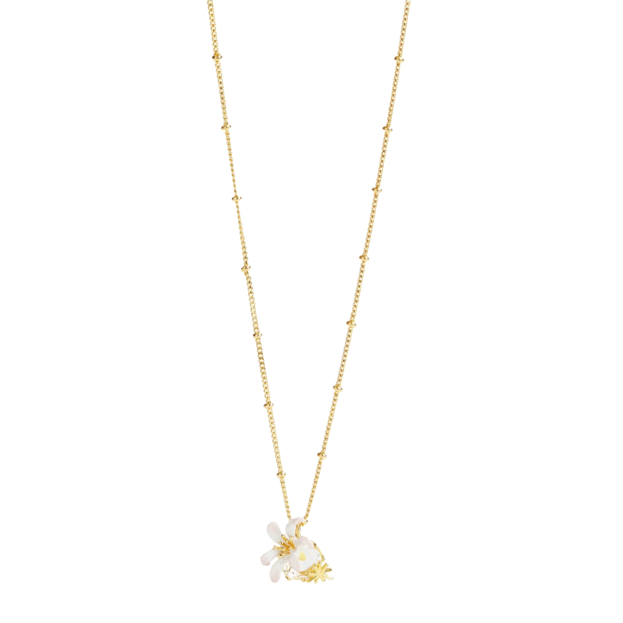 Les Nereides Lily Flower And Faceted Stone Pendant Necklace