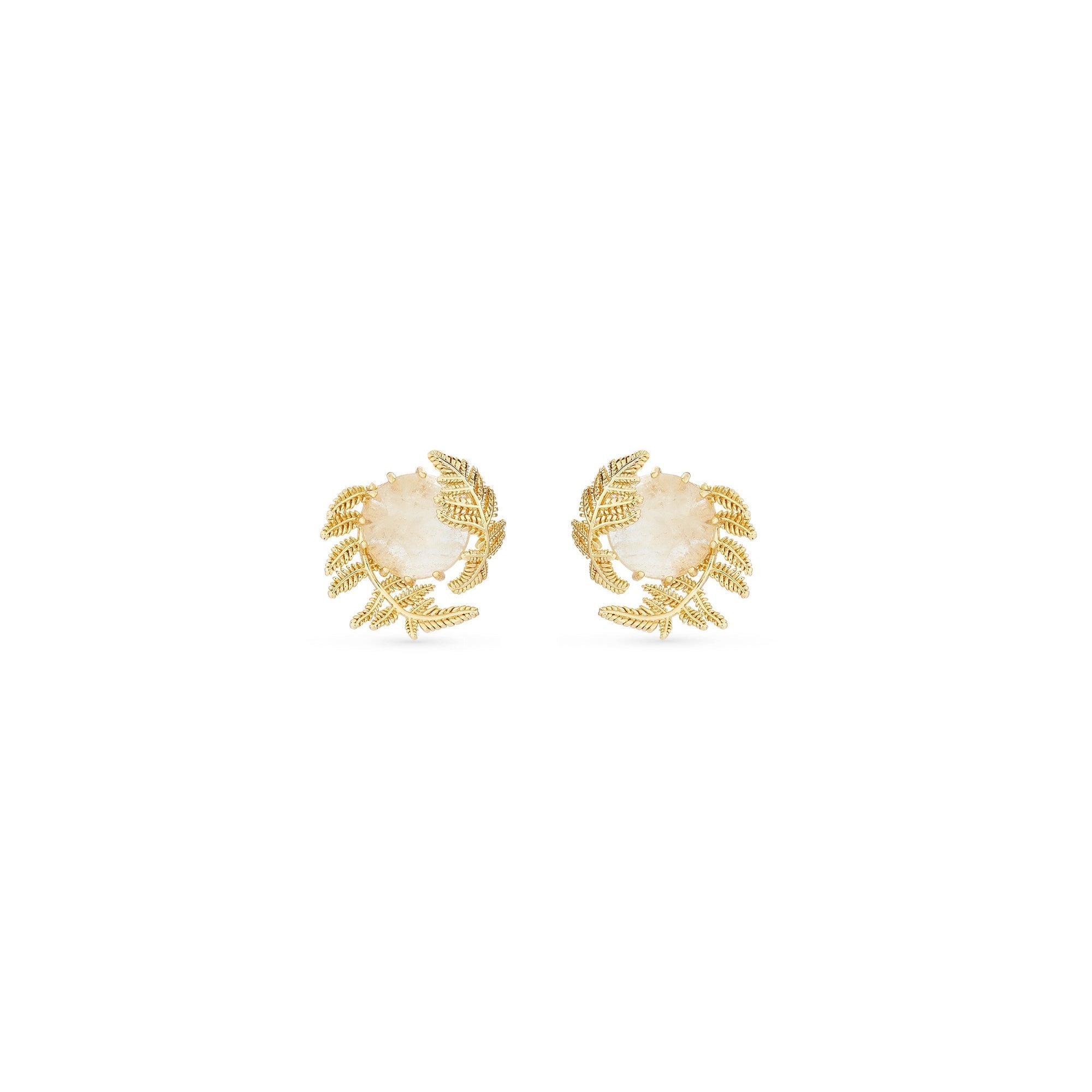 Les Nereides Round Rock Crystal And Golden Fern Earrings
