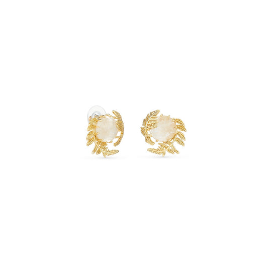 Les Nereides Round Rock Crystal And Golden Fern Earrings