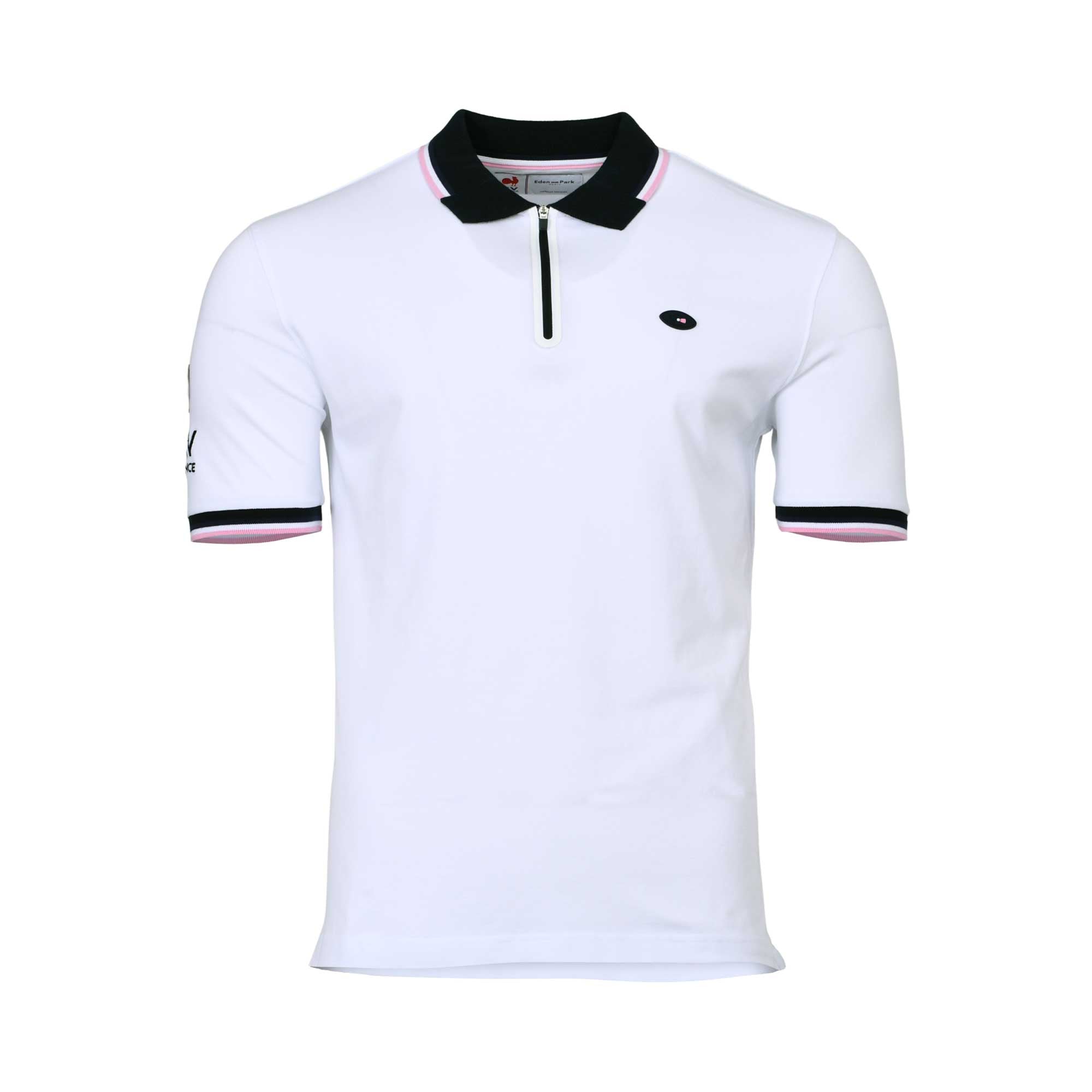 Eden Park Men's White Zip Polo Shirt with Black & Pink Trim