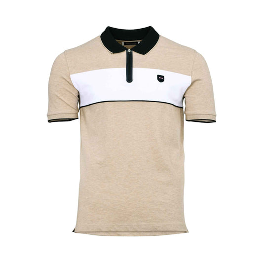 Eden Park Men's Sand Beige Color Block Zip Polo Shirt