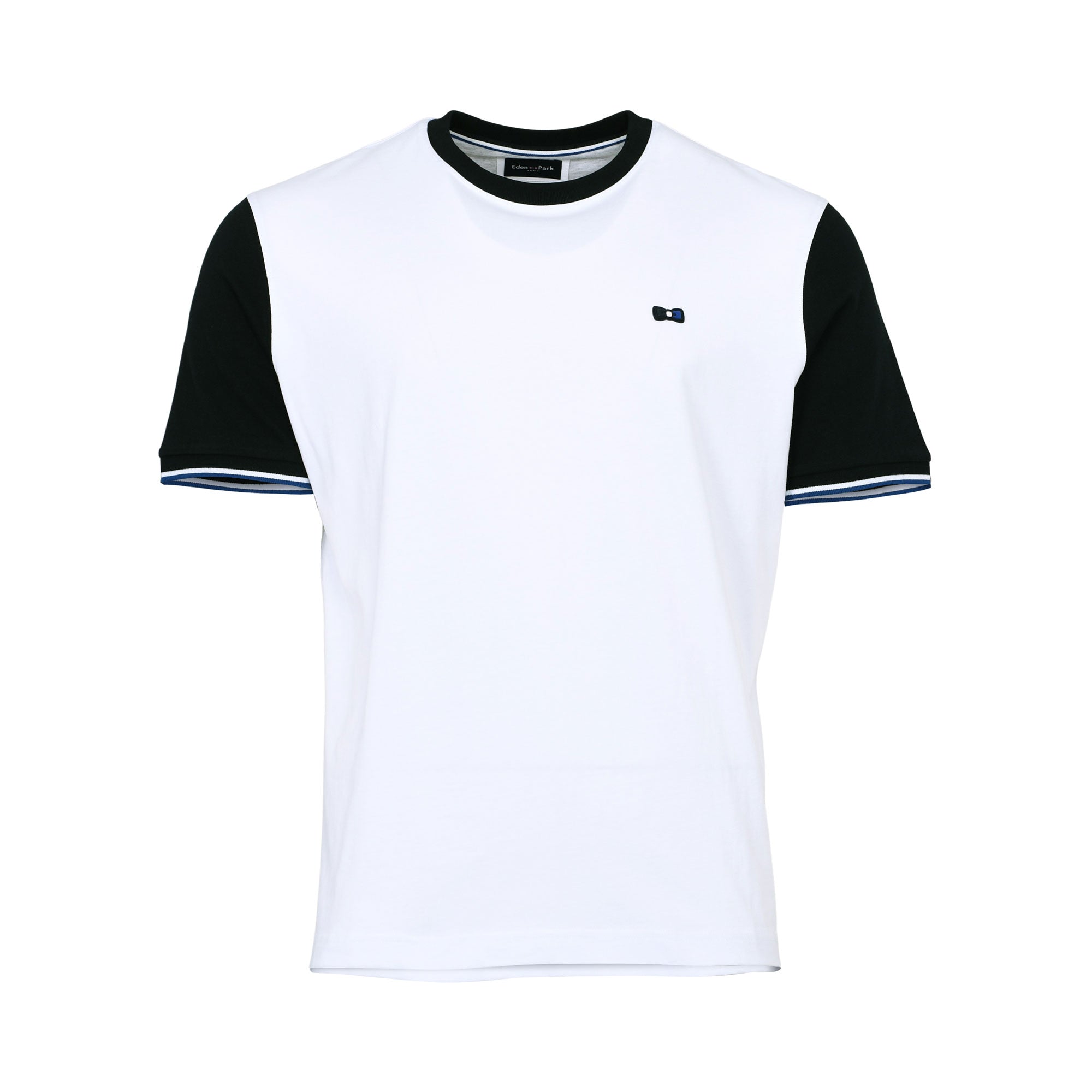 Eden Park Men's White & Black Color Block T-Shirt with Blue Details