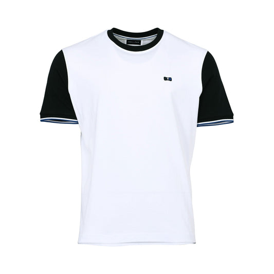 Eden Park Men's White & Black Color Block T-Shirt with Blue Details