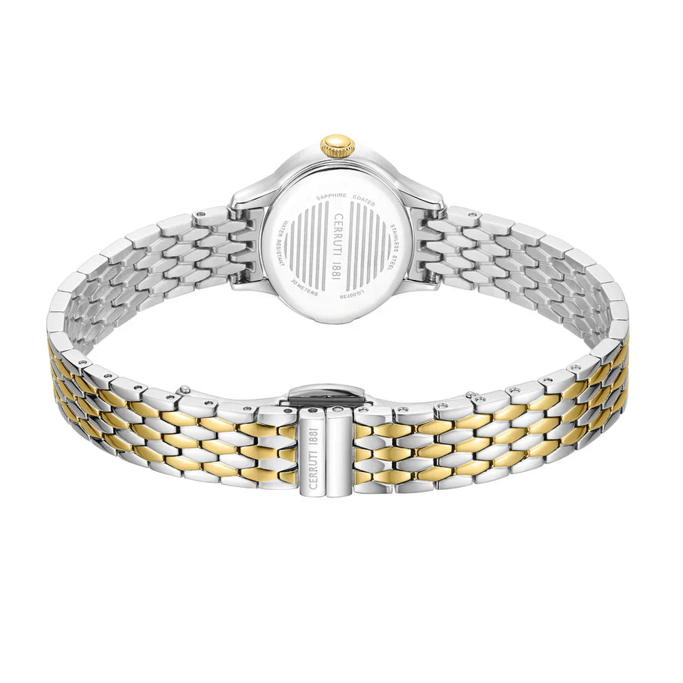 Cerruti 1881 Nemi Ladies Oval White MOP Dial Crystal Bezel Two-Tone Stainless Steel Bracelet Watch