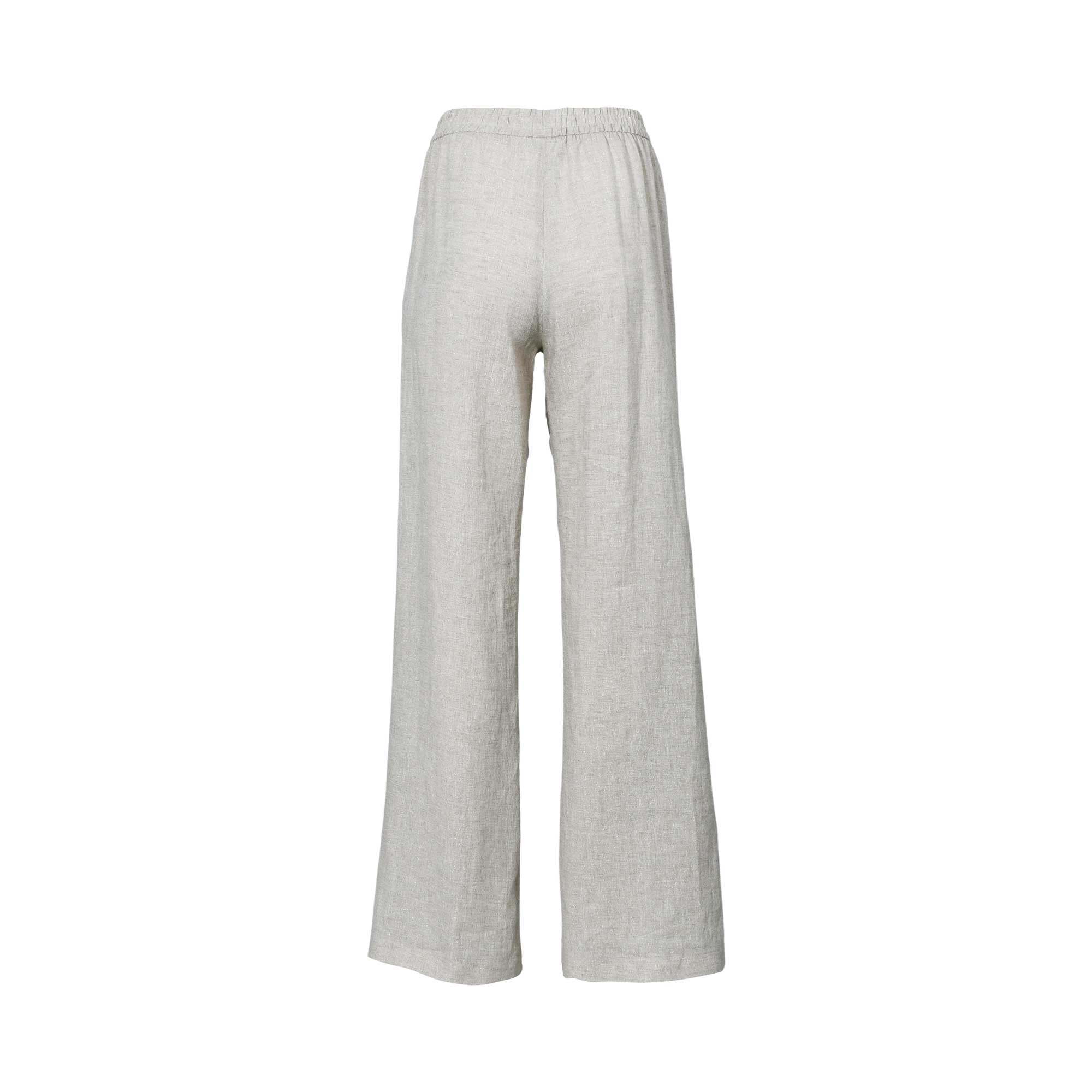 Eleventy Women's Relaxed Fit Light Beige Linen-Blend Trouser with Elastic Waist