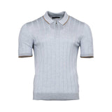 Gran Sasso Men's Ribbed Knit Zip Polo Shirt with Contrast Trim - (Available in Grey & Brown)