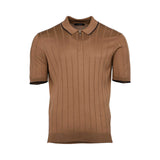 Gran Sasso Men's Ribbed Knit Zip Polo Shirt with Contrast Trim - (Available in Grey & Brown)