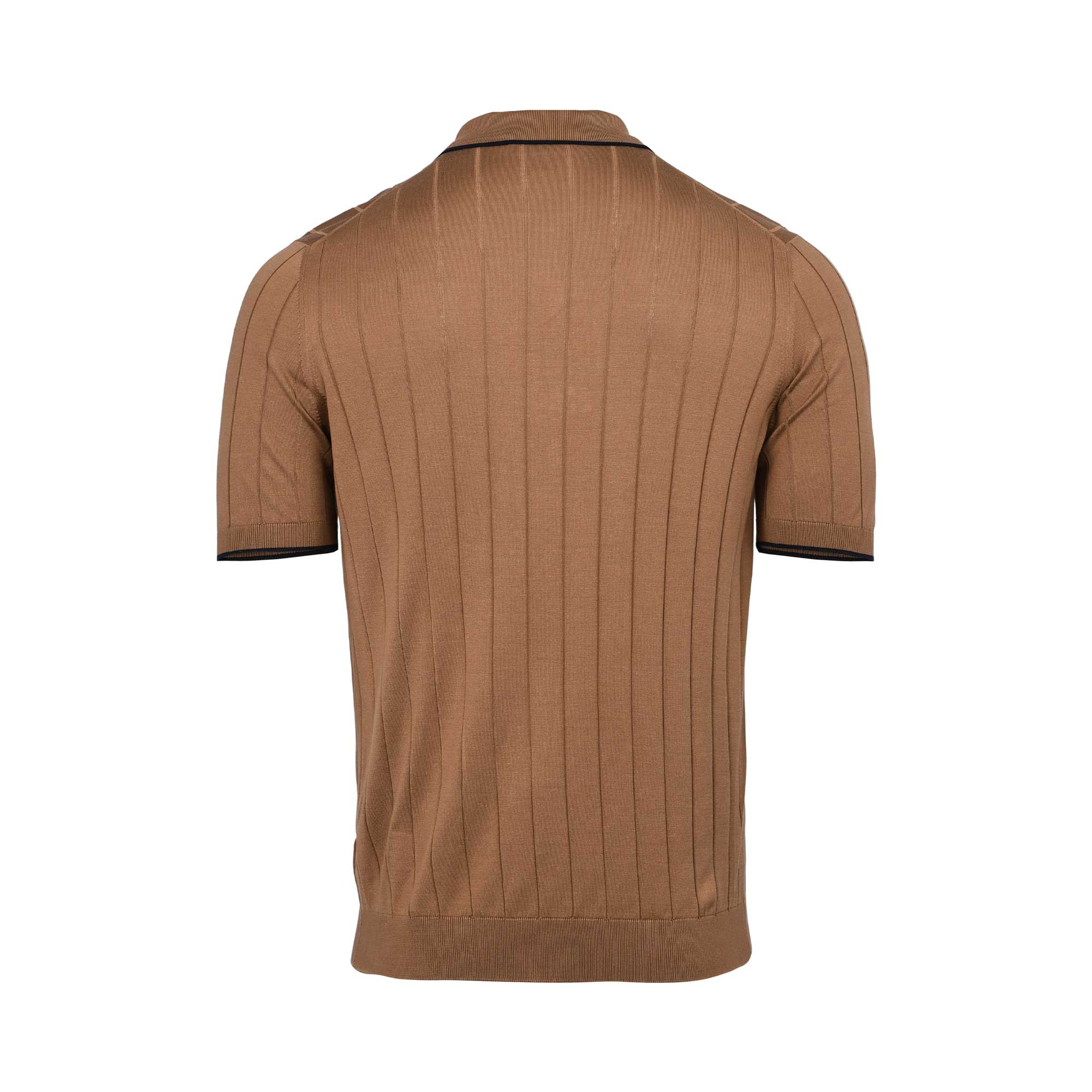 Gran Sasso Men's Ribbed Knit Zip Polo Shirt with Contrast Trim - (Available in Grey & Brown)