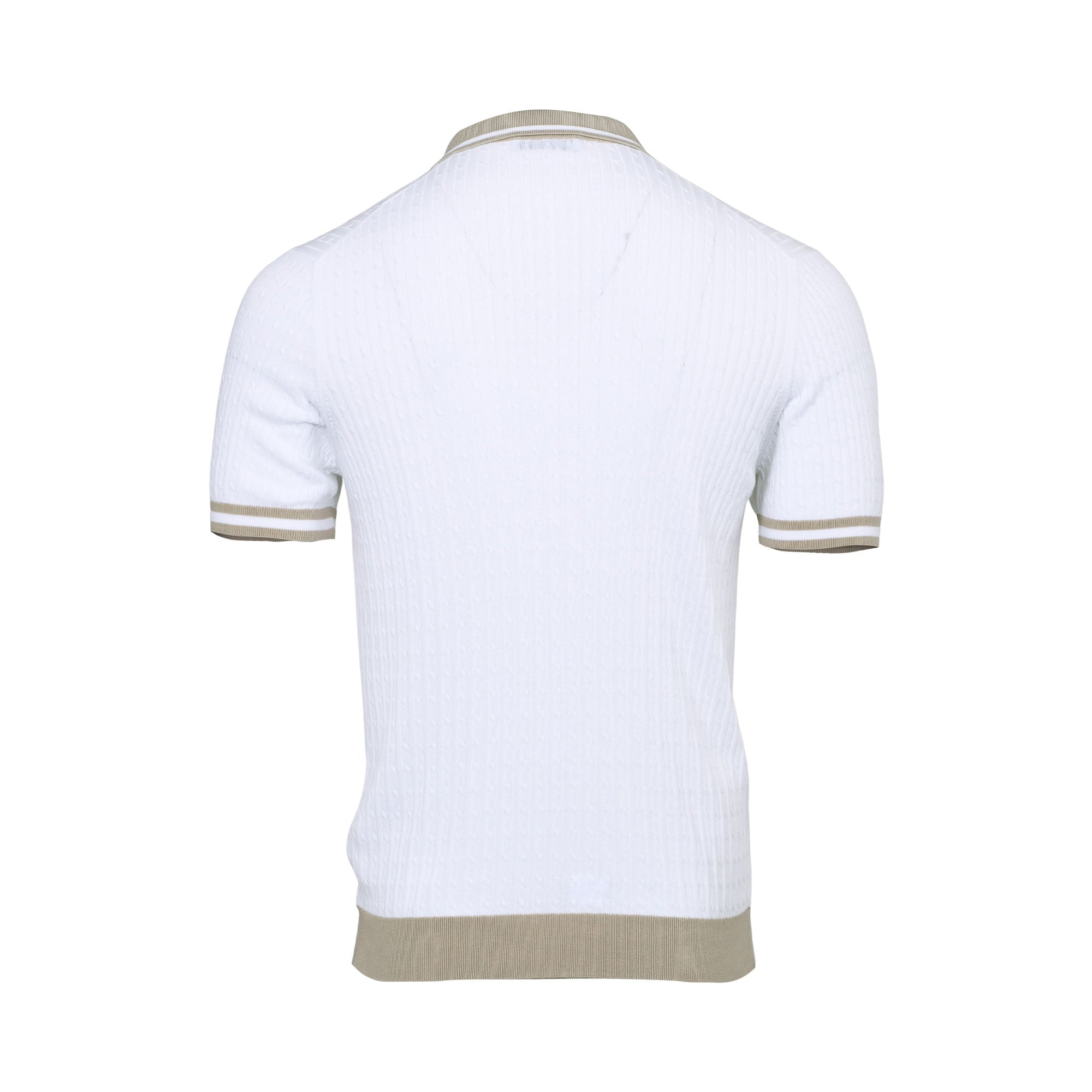 Gran Sasso Men's White & Beige Ribbed Knit Tennis Polo Shirt