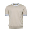 Gran Sasso Men's Beige Knitted Crew Neck T-Shirt with Striped Trim