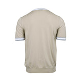 Gran Sasso Men's Beige Knitted Crew Neck T-Shirt with Striped Trim